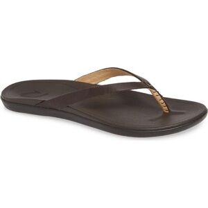 OluKai Dark Ho’opio dark Java Leather Flip-Flops slippahs 6 NEW IN BOX